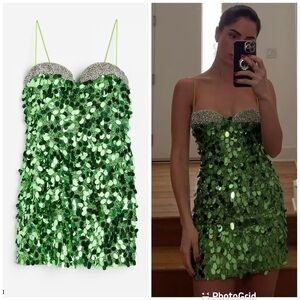 H&M Studio Green Sequined Embellished mini Dress Designer Re-enchantment